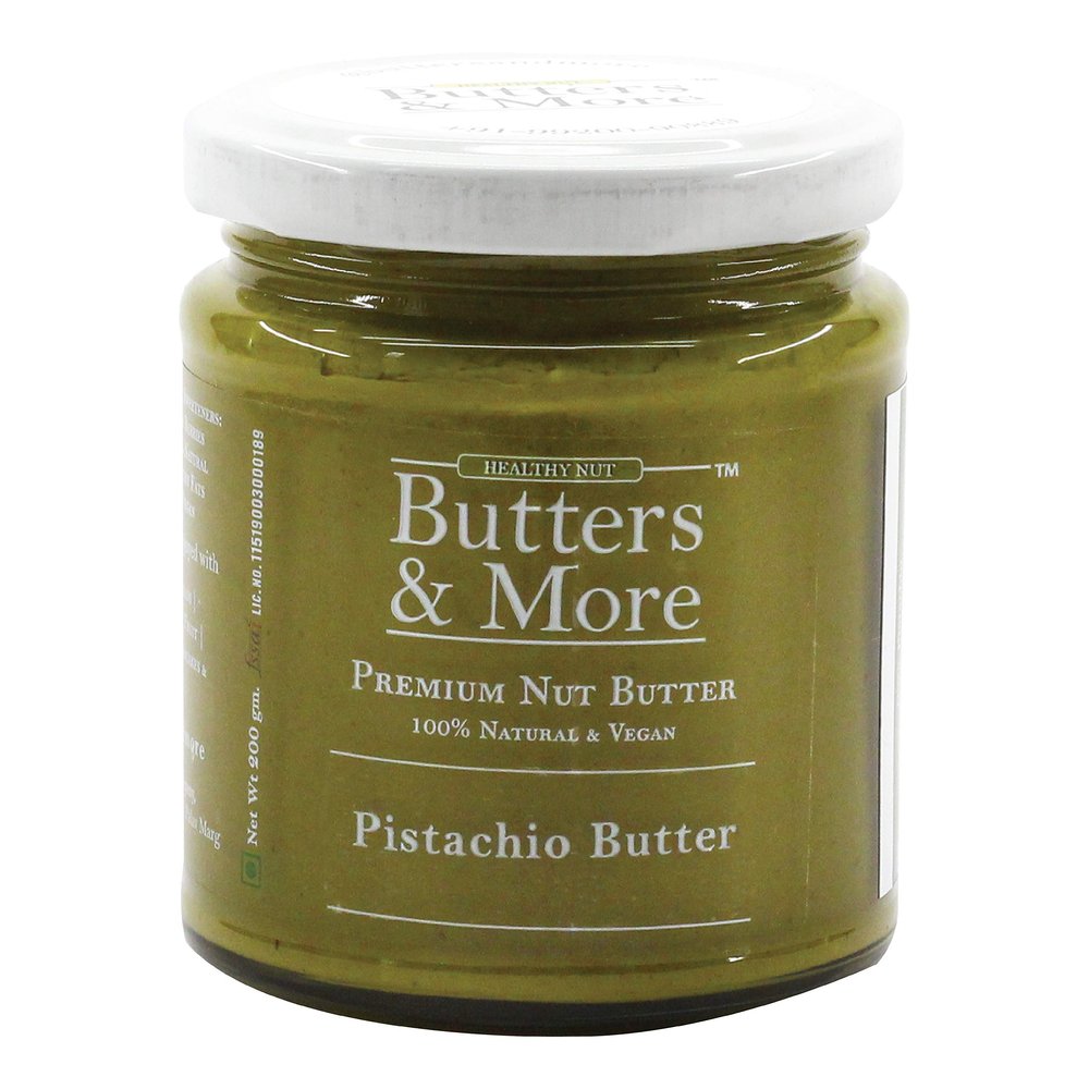 Butters & More Vegan Natural Pistachio Butter (200gm) Single Ingredient & Unsweetened Premium Nut Butter. Keto & Diabetic Friendly.
