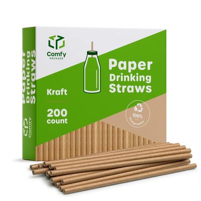 Comfy Package 6 mm Kraft Paper Drinking Straws - [200 Pack]