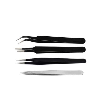 Axtella Set of 3 ESD Safe Non Magnetic Tweezers- Straight, Flat & Curved and 1 Non-Magnetic Stainless Steel Tweezers- Straight