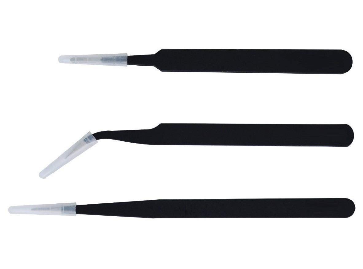 Axtella Set of 3 ESD safe tweezers Non Magnetic for electronics repair - Slim Tip Pointed, Flat and Curved Pointed Tip
