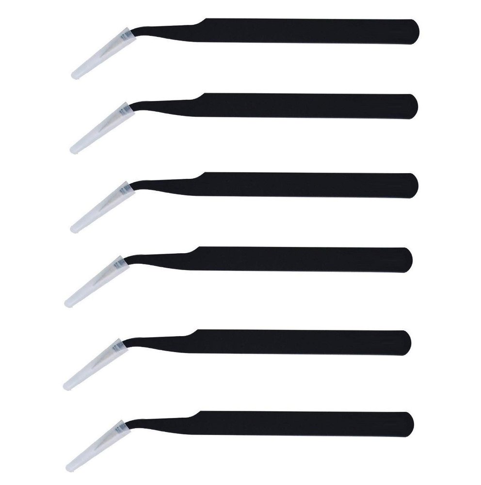 Axtella Set of 6 ESD safe Non Magnetic Multipurpose tweezers for electronics repair - Curved Pointed Tip