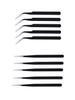 Axtella Set of 10 Non Magnetic ESD Safe Black coated Non Magnetic Tweezers - 5 Straight Pointed & 5 Curved Pointed view 1