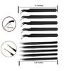 Axtella Set of 10 ESD Non Magnetic Multipurpose ESD Safe Black coated Tweezers - 5 Straight Pointed & 5 Curved Pointed view 2