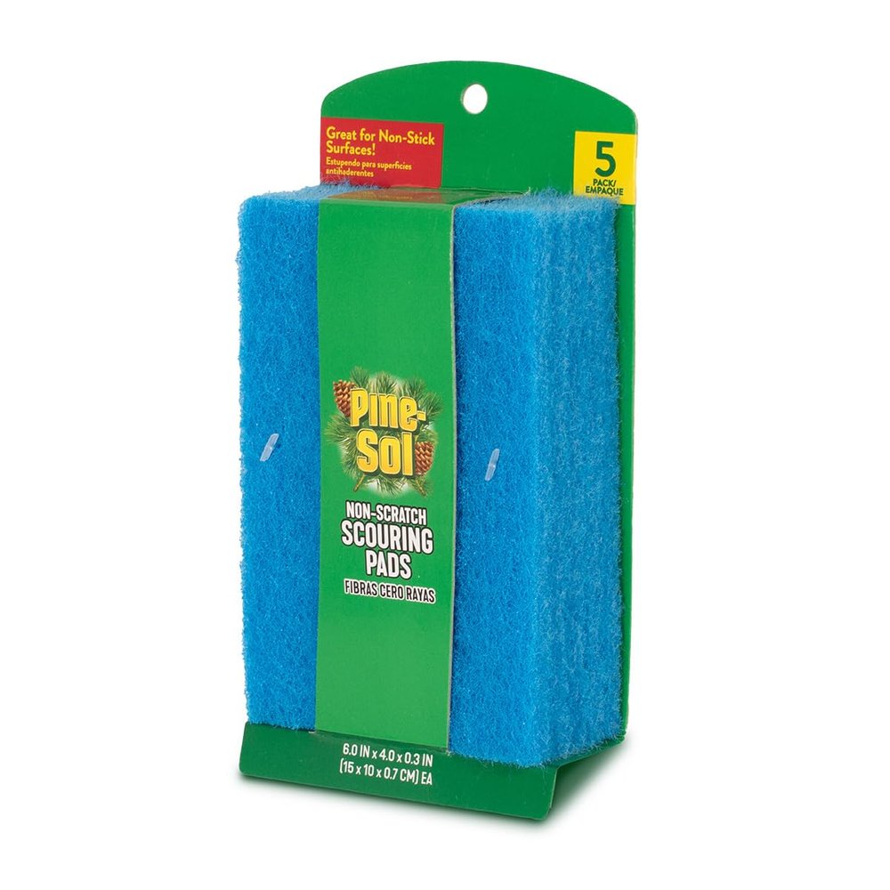 Pine-Sol Non-Scratch Scouring Pads, Household Cleaning Scrubbers, Safe on Nonstick Cookware, 5 Pack, Blue