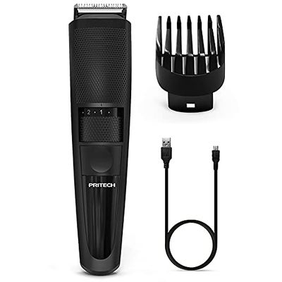 Pritech Electric Hair Clipper Cordless Beard Trimmer For Men Professional Barber Clippers, Hair Clipper With Comb Attachment And 20 Adjustable Settings, Washable Black