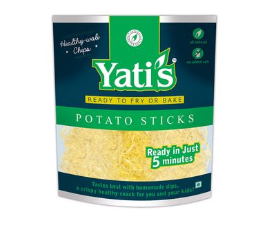 Yatis Dry Potato Sticks (Laccha/Sev), Ready to Fry or Bake Crispy & Crunchy Snack, No Preservatives, Perfect Tea-Time & Party Snack, Fully Falahari for Fasting - 300g (150g x 2)