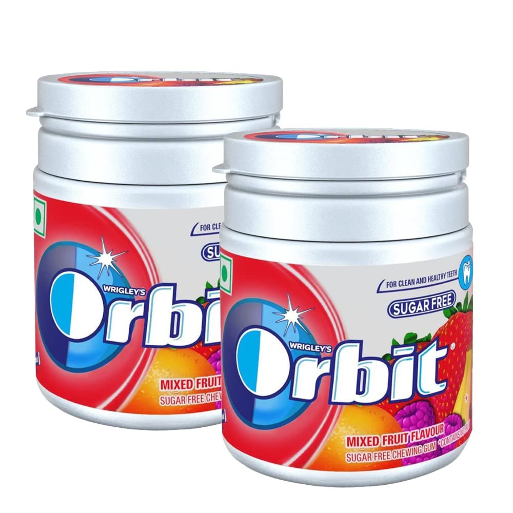 Orbit Mixed Fruit Sugarfree Chewing Gum | Chewing Gums for Clean and Healthy Teeth | Pocket-Friendly & Easy to Carry Pot Pack |59.4g | Pack of 2