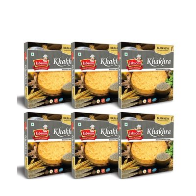 Jabsons Bajra Methi Khakhra | 100% Roasted No Onion No Garlic | Ready To Eat Vacuum Sealed | Crispy and Healthy Snack Ideal for Chai Time | Diet-Friendly Gujarati Khakhra 180 gm (Pack of 6)