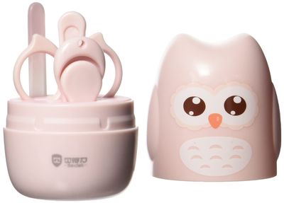 Emoly Baby Nail Kit, 4-in-1 Baby Nail Care Set, Baby Nail Clipper, Scissors, Nail File & Tweezers, Baby Manicure Kit and Pedicure kit for Newborn, Infant, Toddler, Kids - Owl Pink