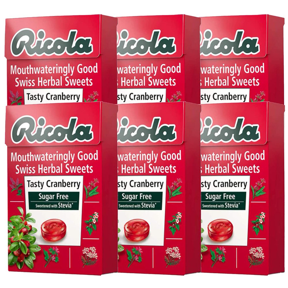 Ricola Tasty Cranberry Swiss Herb Lozenges Sugar Free Candy - 6 Pack, 6 x 45 g
