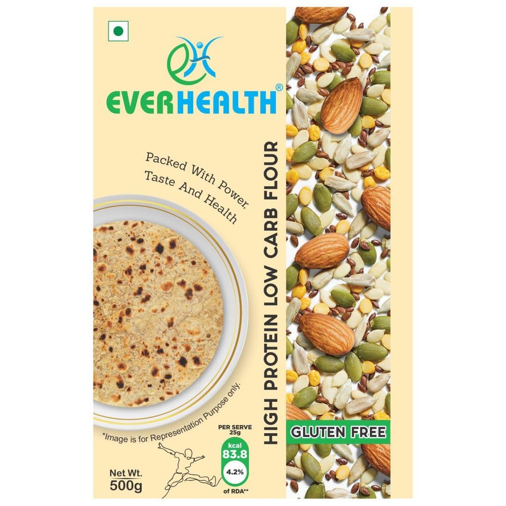 Everhealth High Protein Low Carb Atta - 500gm | High Protein | Low Carbs | Low GI | No Added Sugar | High Fibre | Gluten Free | Diabetic Friendly