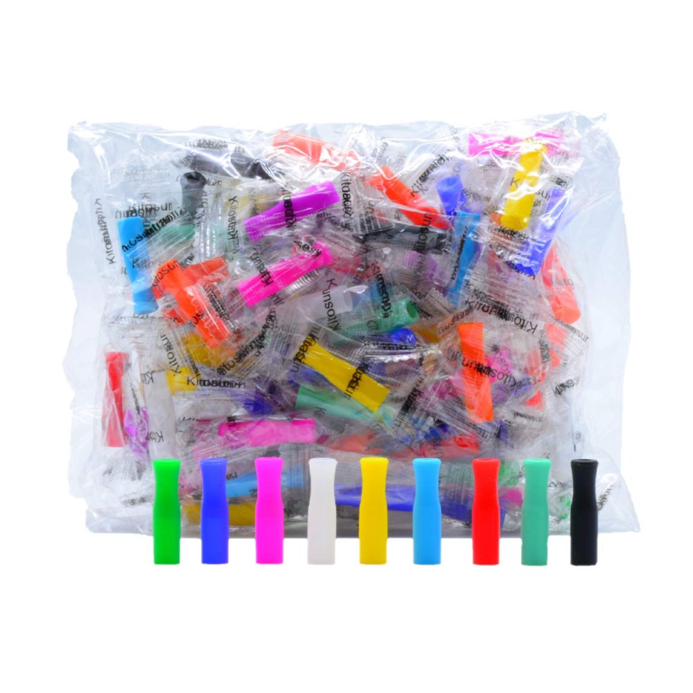 Afoosoo Silicone Straw Tips  100 Pcs Multicolored Reusable Silicone Tip for Metal Straws, Individually Wrapped, Food Grade, Smoothie Drinking Straws