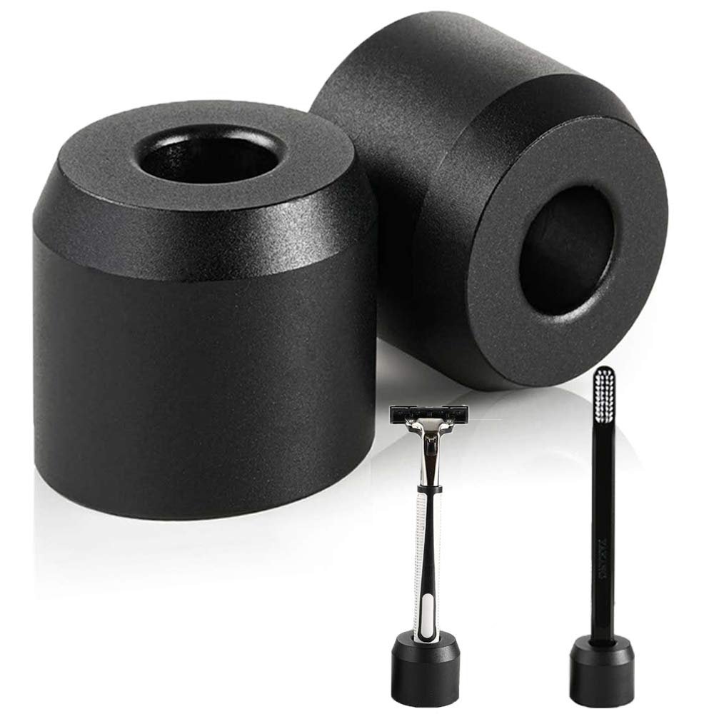 2Pcs Men's Shaving Safety Razor Stand, Caudblor Premium Aluminum Alloy Matte Black Retro Double Edged Razor Holder for Men Women, Simple Small Long Handle DE Razor Base Tool, Cute Shaver Accessories