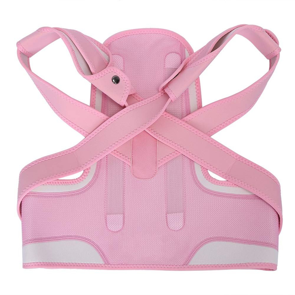 4Size Child Back Support, Adjustable Children Kids Back Waist Shoulder Belt, Anti-Humpback Back Supporting Posture Correction Belt - Pink (S)