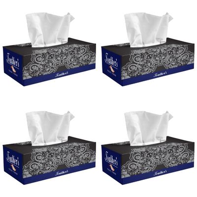 Feather's Face Tissue Box (Dry) | 2 Ply, 200 Pulls per Box, Pack of 4 | Super Soft & Absorbent Facial Tissue Box | Facial Tissue Papers | Virgin Paper, Biodegradable (Random Color Box)