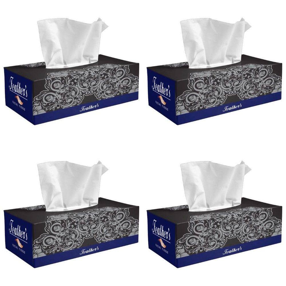 Feather's Face Tissue Box (Dry) | 2 Ply, 200 Pulls per Box, Pack of 4 | Super Soft & Absorbent Facial Tissue Box | Facial Tissue Papers | Virgin Paper, Biodegradable (Random Color Box)