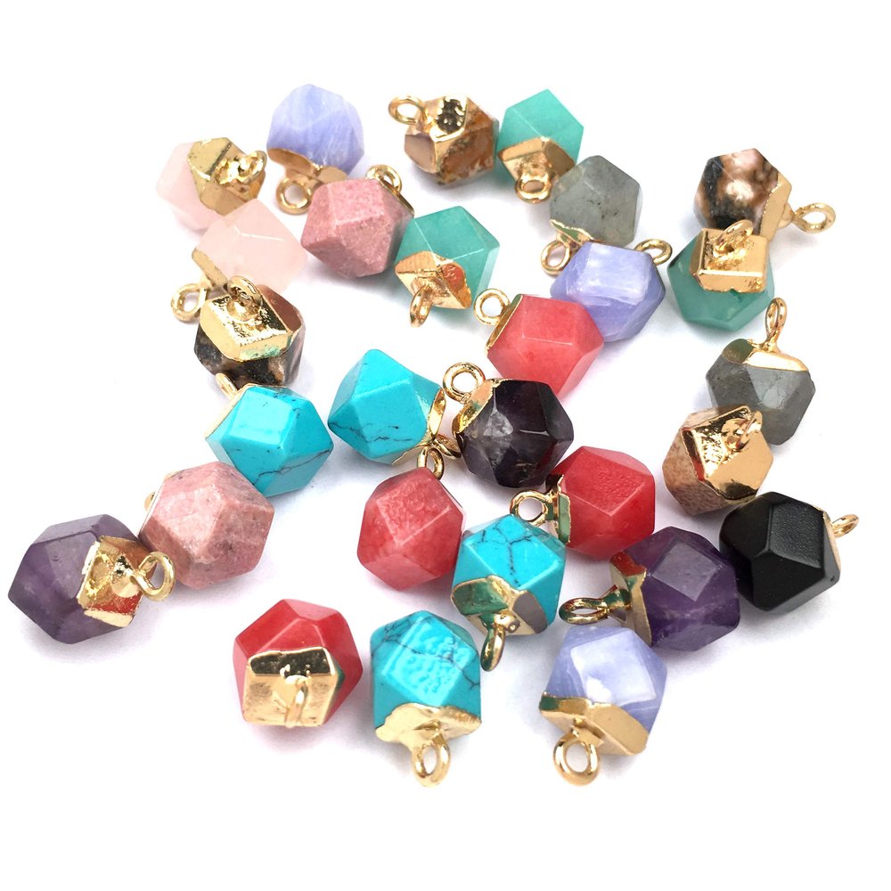 10pcs Natural Stone Agate Charms, Faceted Agate Quartz Pendants Charms DIY for Necklace or Jewelry Making, Stone Agate Brass, Agate