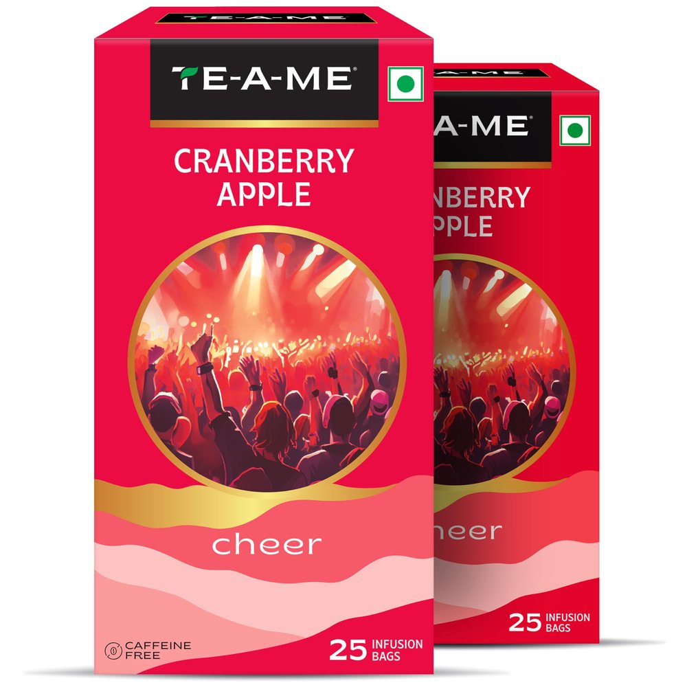 TE-A-ME Cranberry Apple Tea, 25 Bags (Pack of 2) | Fruit Tea | Caffeine Free | 50 Tea Bags