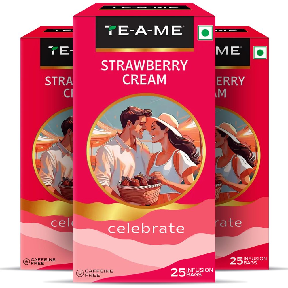 TE-A-ME Strawberry Cream Tea 25 Tea Bags (Pack of 3) | Caffeine Free | Sugar Free | Strawberry Cream Tea