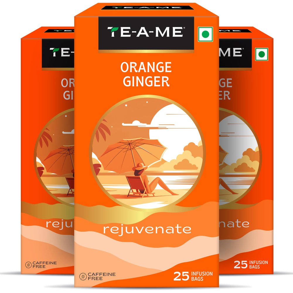 TE-A-ME Orange Ginger Tea, 25 Bags (Pack of 3) | Fruit Tea | Caffeine Free | Sugar Free | 75 Tea Bags