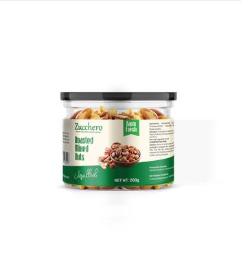 Zucchero Roasted Nut Mix, Unsalted, 200g (California Almond, Cashew (W240), White Chikpeas, Bold Peanuts, Pistachio, Black Raisins) - Oil-Free Roasting | No added Salt | High Protein | Roasted Dry Fruit | Jumbo Quality | Brainy Nuts | Preservative fr