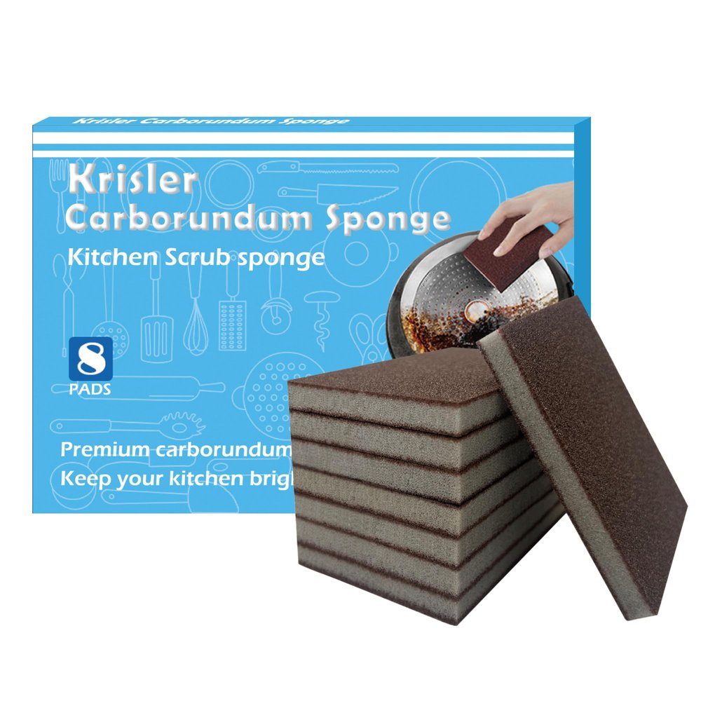 Krisler Carborundum Sponge Nano Emery Sponges Caspian Stone Pot Clean Brush Rust Eraser Grit Scouring Pads Pot Cleaning Pads with Carborundum Washing Kitchen Cleaner Tool(8pack) (Thickness-0.4 inch)