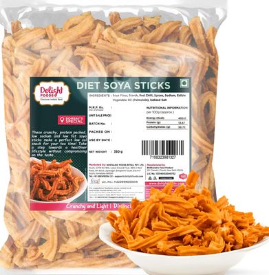 Delight Foods Maharashtrian Snacks - Soya Stick (Diet- low Oil) | Namkeen, Savory, Chips, Healthy Snacks (Diet Soya Sticks 350g)