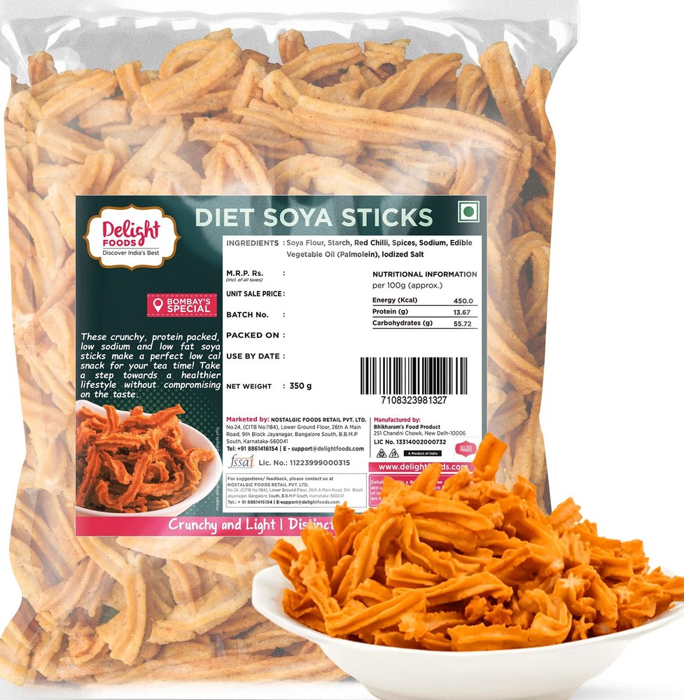 Delight Foods Maharashtrian Snacks - Soya Stick (Diet- low Oil) | Namkeen, Savory, Chips, Healthy Snacks (Diet Soya Sticks 350g)