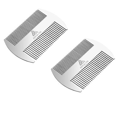 AhfuLife Stainless Steel Metal Hair & Beard Comb - Anti-Static Dual Action - Credit Card Size - Perfect for Wallet & Pocket - Gift Box (2pcs)