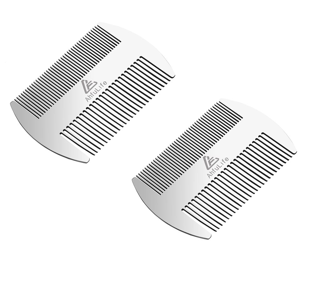 AhfuLife Stainless Steel Metal Hair & Beard Comb - Anti-Static Dual Action - Credit Card Size - Perfect for Wallet & Pocket - Gift Box (2pcs)
