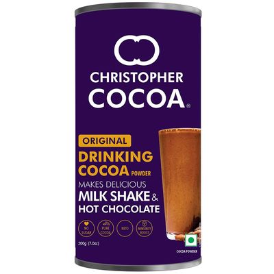 Christopher Cocoa Drinking Chocolate Cocoa Powder Dark 200g- Unsweetened No Sugar- Hot Chocolate & Milkshake Cocoa