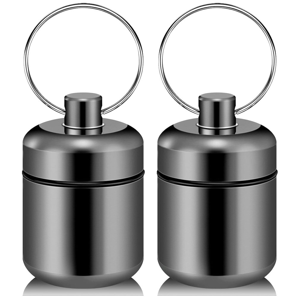 CHIVENIDO Small Pill Box, Waterproof Pill Fob Organizer, Portable Pill Holder Keychain (Grey 2pcs)