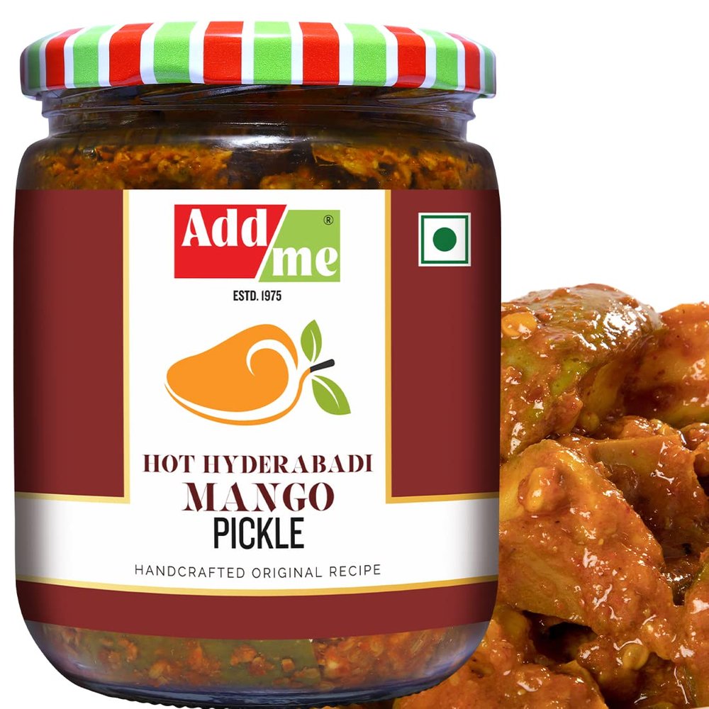 Add Me Home Made Tasty Hot Mango Hyderabadi Andhra Pickles 500 gm with Garlic and Ginger Pickle Less Oil South Indian Aam ka Achar Lashsun Adrak Masala 500gm