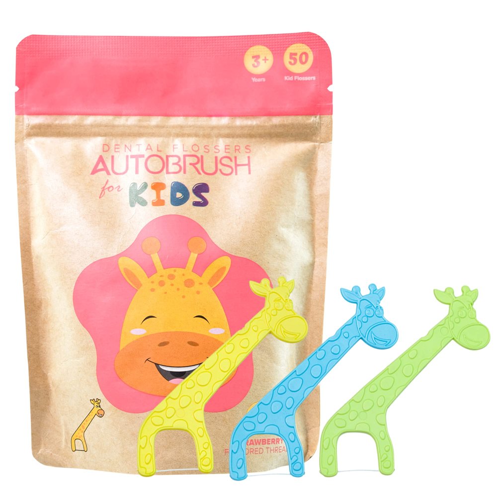 AutoBrush for Kids Strawberry Dental Flossers - First Nano-hap (Nano Hydroxyapatite) Infused Floss Picks