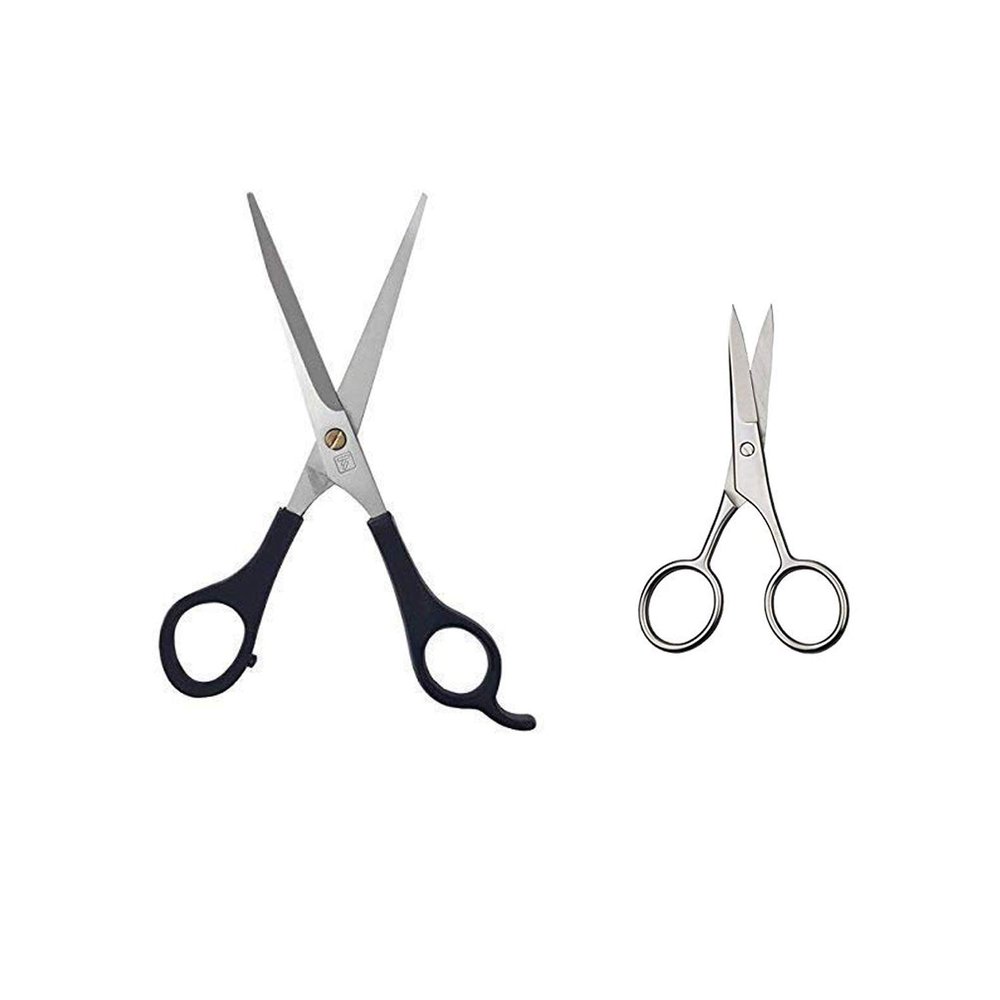 Verceys Beard and Mustache Cutting and Trimming 2 Scissors for Men and Boys (Silver 4-inch) And (Black - 7 inch)