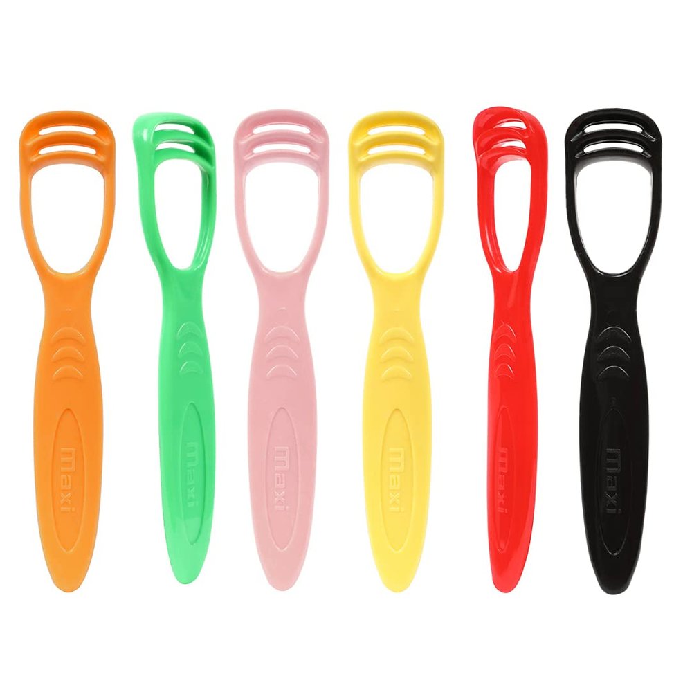 MAXI 1 Number Tongue Cleaner for Adults and Kids, with dual action - Scraper side and Massager Side, Easy to use, Multicolor (Pack of 12)