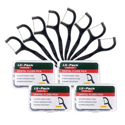 Charcoal Floss Picks Dental Floss Picks with 4 Travel Handy Cases 240 Count Flossers