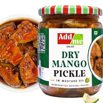 Add me Dry Rajsathani masala Aam ka Achar Less Oil 500gm Sukha Dry Mango Pickle 500g Pickles Glass jar | Tangy & Spicy Indian Achar (500g) - Made with Natural Ingredients, Preservative-Free, Perfect for Snacks & Meals