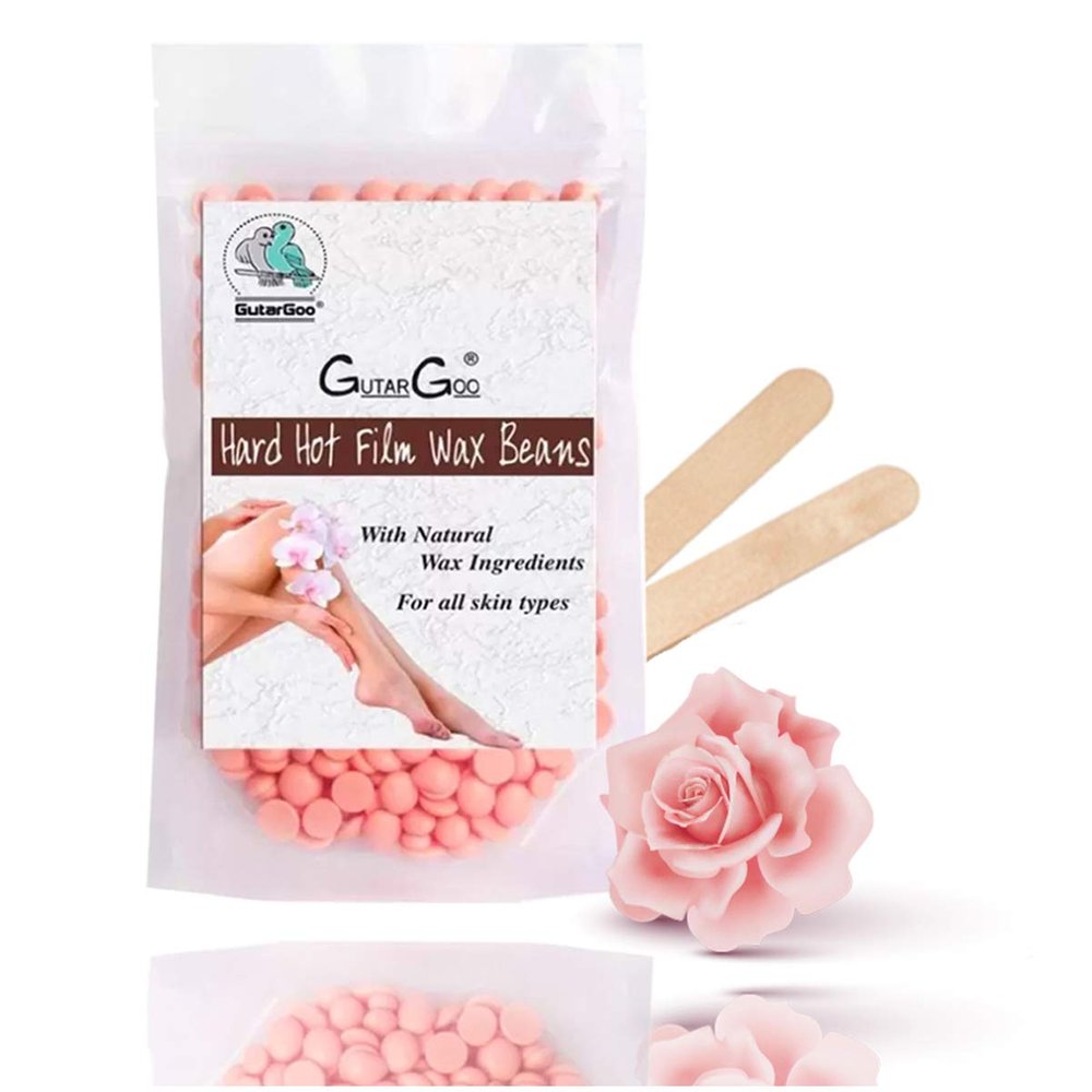 GutarGoo Painless Brazilian Hair Removal Hard Film Hot Wax Beans for Stripless Body Waxing at Home with free spatula (Soothing Pink Rose, 250g)
