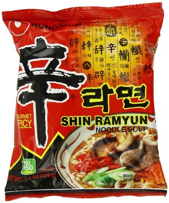 nongshim Shin Ramyun Noodle Soup Gourmet Spicy No Msg 16/4.2 Ounce - PACK OF 3