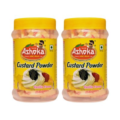 ASHOKA Vanilla Flavoured Custard Powder Pack of 2 - Makes Smooth, Creamy and Delicious Vanilla Flavour Custard, Used for Fruit Salads and Puddings(400g Each)