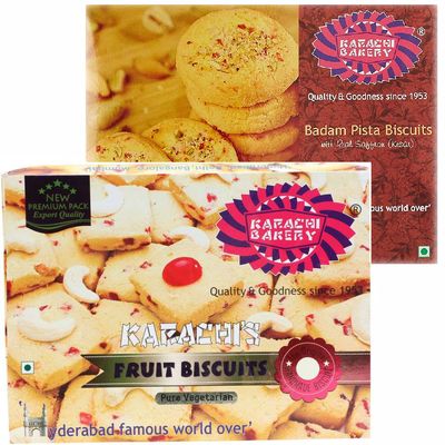 Karachi Bakery Fruit Biscuit & Badam Pista Biscuit 400gms (Pack of 2)