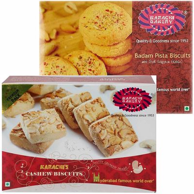Karachi Bakery Cashew Biscuit & Badam Pista Biscuit 400gms. (Pack of 2)