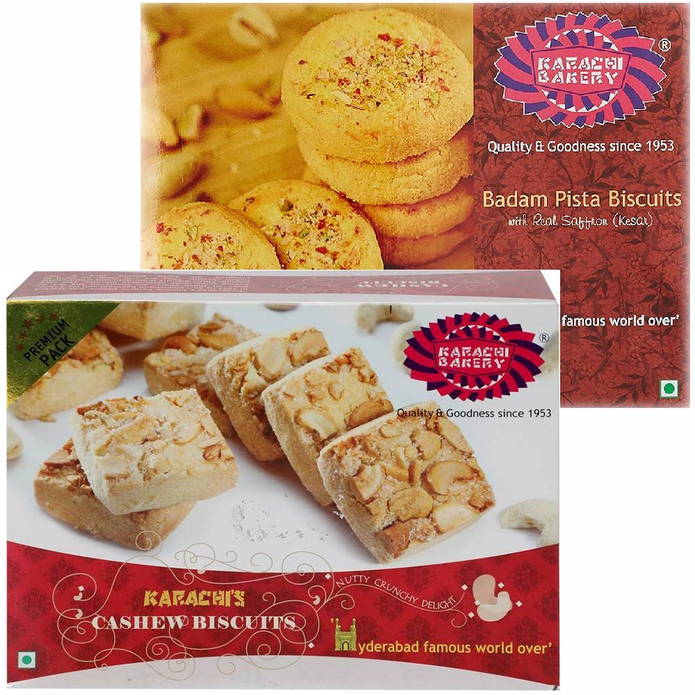 Karachi Bakery Cashew Biscuit & Badam Pista Biscuit 400gms. (Pack of 2)