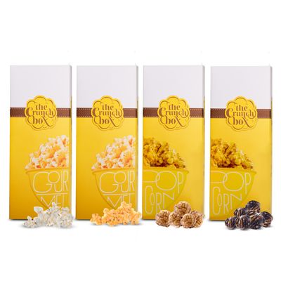 The Crunch Box Gourmet Popcorn Gift Combo Pack of 4 - Chocolate (170gms), Caramel(170gms), Cheese(30gms) & Himalayan Salt(30gms) | Perfect for Parties, Family Gathering & Gifting