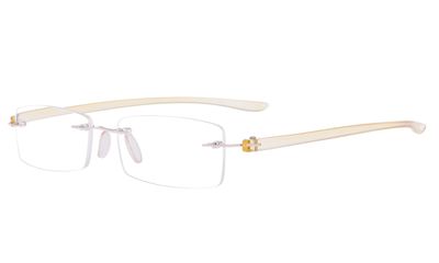 Eyekepper Small Lenes Rimless Reading Glasses Women - Frameless Reader Eyeglasses for Men Reading with Yellow Arms +4.00
