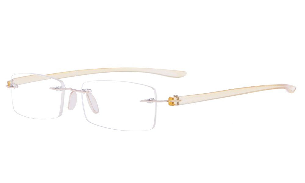 Eyekepper Small Lenes Rimless Reading Glasses Women - Frameless Reader Eyeglasses for Men Reading with Yellow Arms +4.00