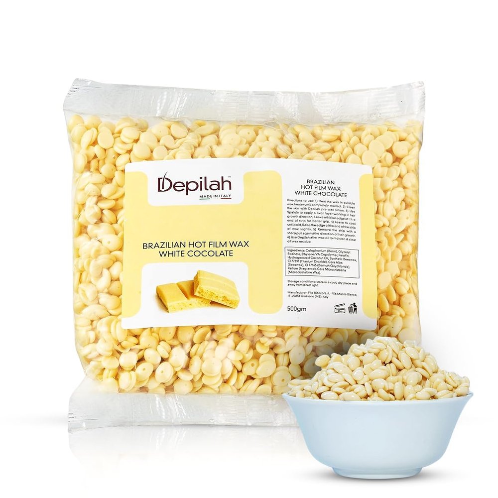 Depilah Brazilian Face Wax for Women - 500gm White Chocolate Film Wax for Face & Body - Stripless Wax Beans for Hair Removal - Easy Brazilian Wax