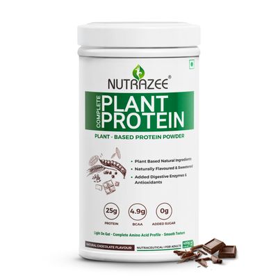 Nutrazee 100% Plant Protein Powder Vegan - For Men & Women, Natural Chocolate Flavour, Gluten & Lactose Free, Added Digestive Enzymes & Antioxidants (400 g, 11 Servings)