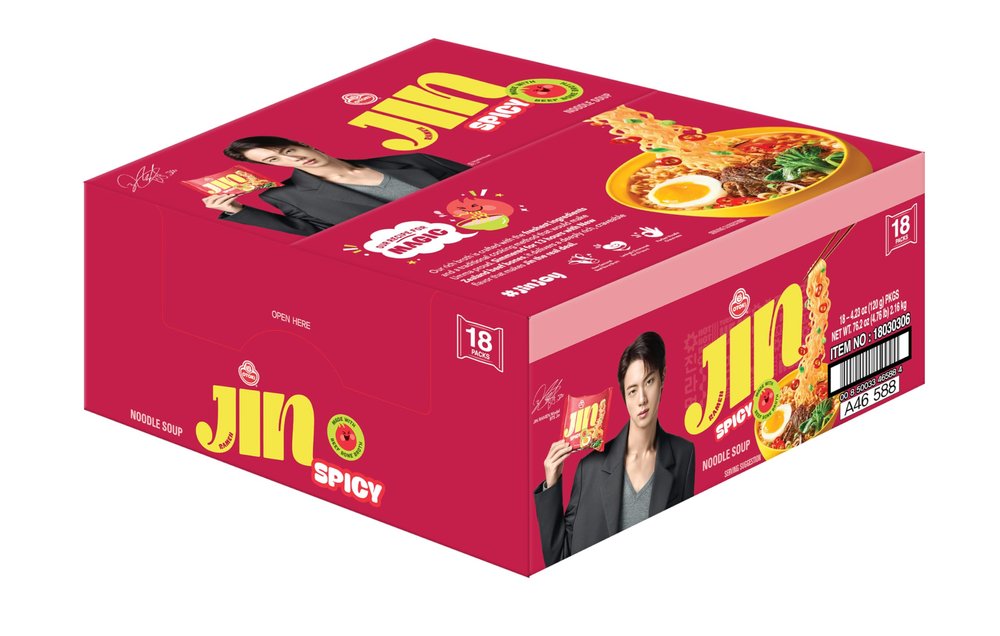 Ottogi Jin Ramen Korean Style Instant Noodles Spicy Flavour, Best Tasting Soup Traditional 120g, 18+2 free=20 Pack (2.4kg) | Vegetarian Noodle | The product of Korea